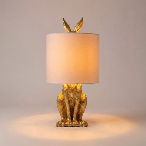Sculptural Animal Table Lamp with Fabric Shade and Decorative Character Base