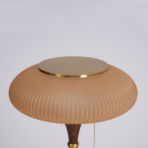 Table Lamp with Ribbed Glass Mushroom Shade and Wooden Stem