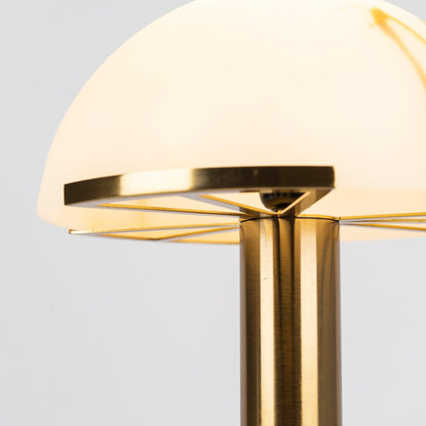 Table Lamp with Alabaster Shade and Bronze Mushroom Base