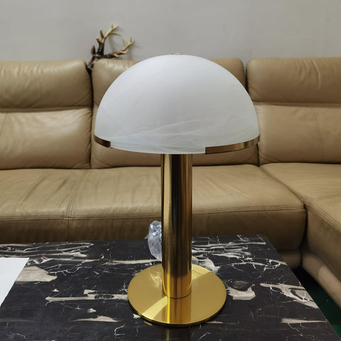 Table Lamp with Alabaster Shade and Bronze Mushroom Base