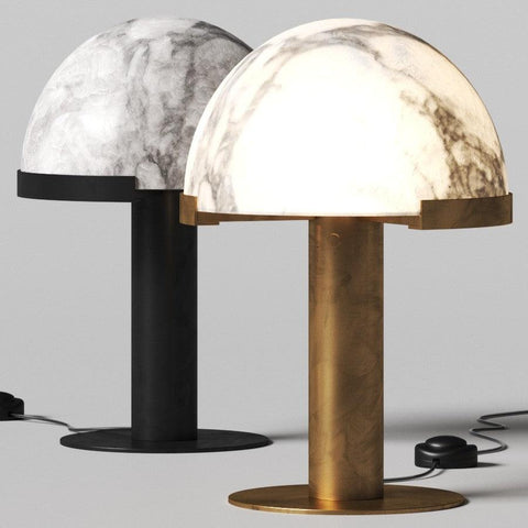 Table Lamp with Alabaster Shade and Bronze Mushroom Base