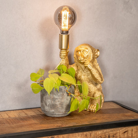 Golden Monkey Table Lamp with Decorative Sculptural Design and E27 Style Bulb