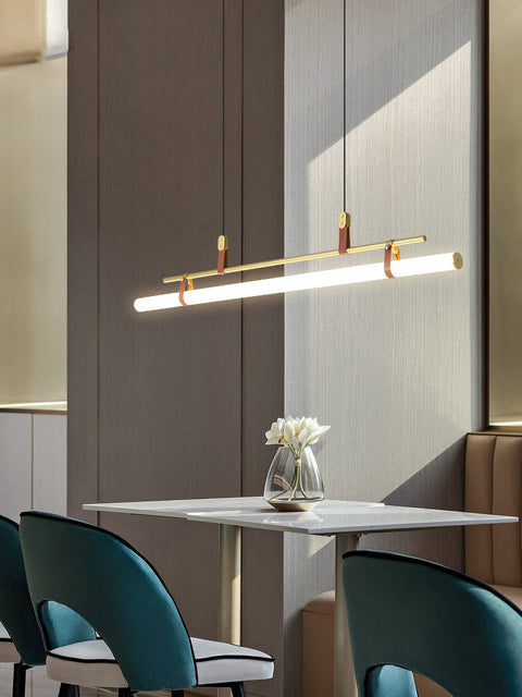 Linear LED Pendant Light with Acrylic Shade and Faux Leather Straps