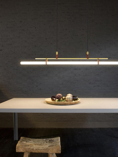 Linear LED Pendant Light with Acrylic Shade and Faux Leather Straps