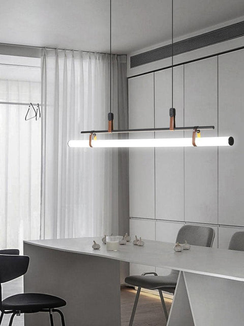 Linear LED Pendant Light with Acrylic Shade and Faux Leather Straps