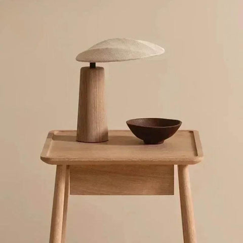 Mushroom-Shaped Wood Table Lamp with Fabric Shade — product view