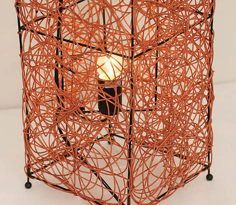 Floor Lamp with Woven Column Shade and Three Light Sources