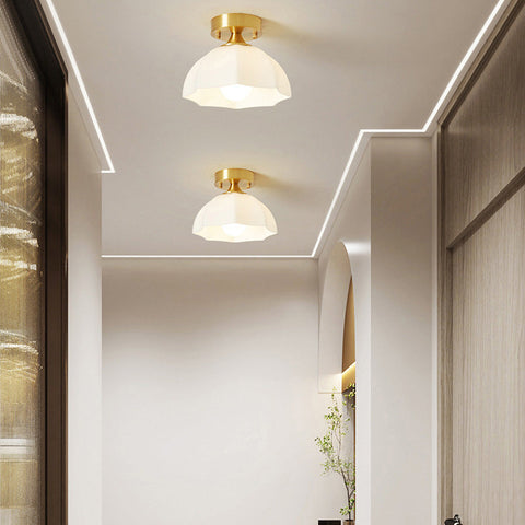 French-Inspired White Glass Flush Mount Ceiling Light