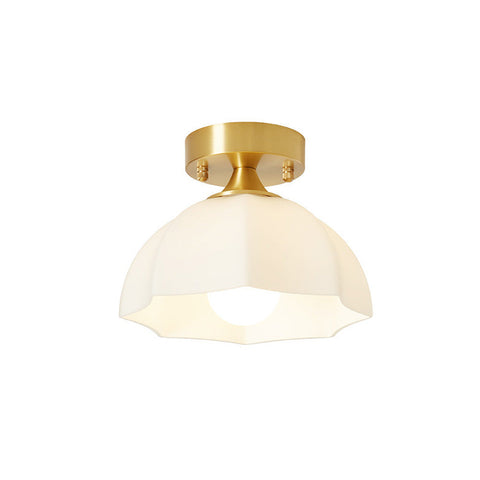 French-Inspired White Glass Flush Mount Ceiling Light