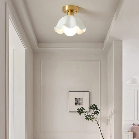 French-Inspired White Glass Flush Mount Ceiling Light