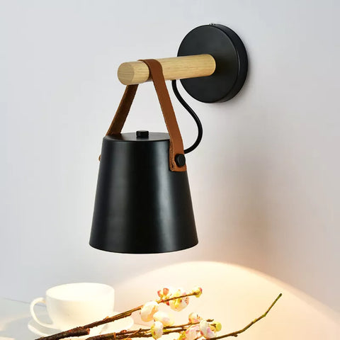 Scandinavian Wood and Metal Wall Sconce for Bedside Reading Light