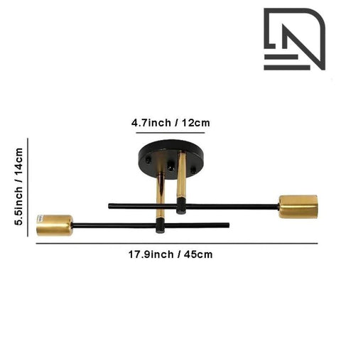 Two-Light Industrial Ceiling Fixture with Metal Arms — product view