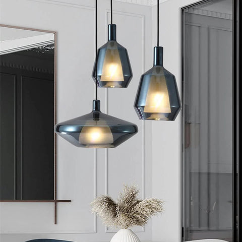 Colored Glass Pendant Light with Geometric Shade