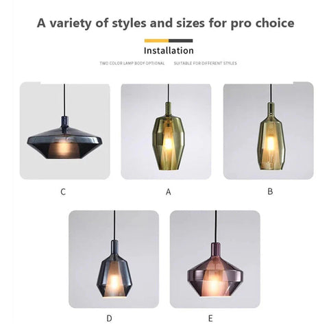 Colored Glass Pendant Light with Geometric Shade