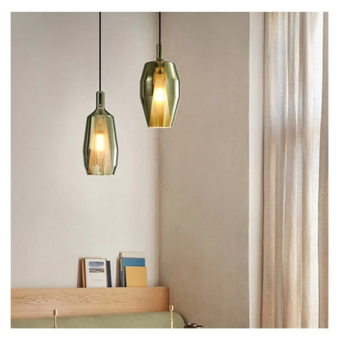 Colored Glass Pendant Light with Geometric Shade