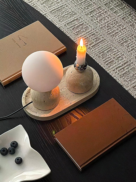 Modern Spherical Glass Table Lamp with Decorative Marble or Travertine Base