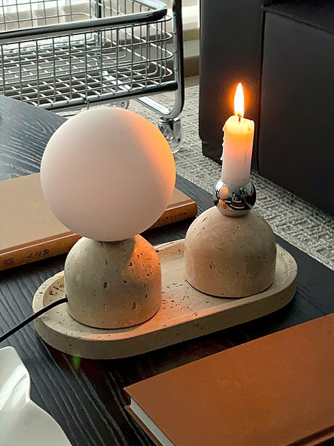Modern Spherical Glass Table Lamp with Decorative Marble or Travertine Base