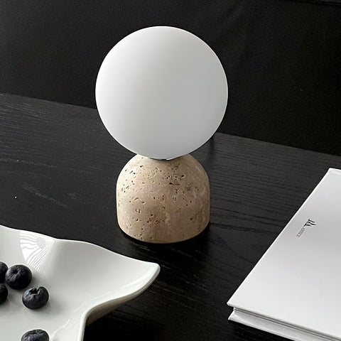 Modern Spherical Glass Table Lamp with Decorative Marble or Travertine Base