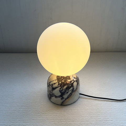 Modern Spherical Glass Table Lamp with Decorative Marble or Travertine Base