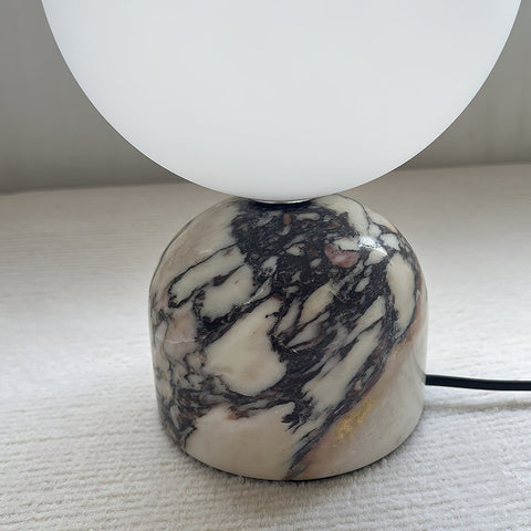 Modern Spherical Glass Table Lamp with Decorative Marble or Travertine Base