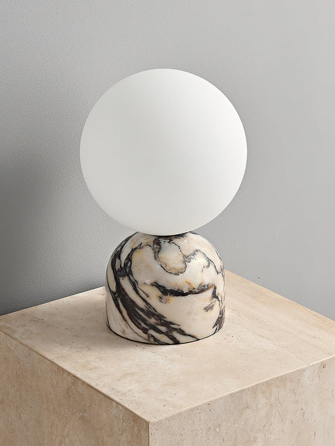 Modern Spherical Glass Table Lamp with Decorative Marble or Travertine Base