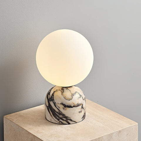 Modern Spherical Glass Table Lamp with Decorative Marble or Travertine Base