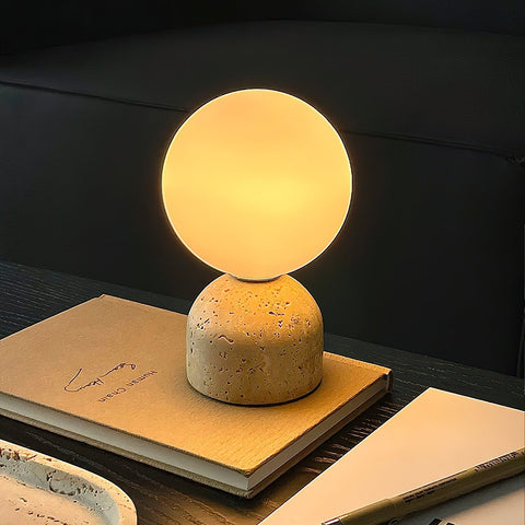 Modern Spherical Glass Table Lamp with Decorative Marble or Travertine Base
