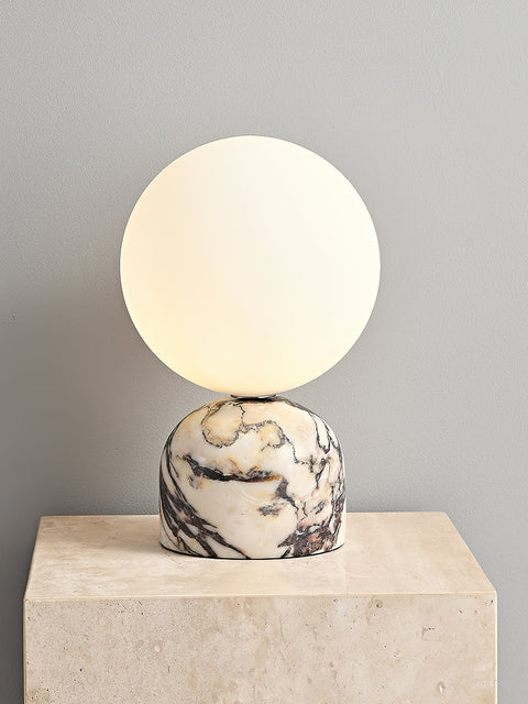 Modern Spherical Glass Table Lamp with Decorative Marble or Travertine Base