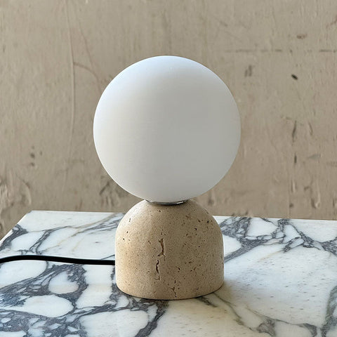 Modern Spherical Glass Table Lamp with Decorative Marble or Travertine Base