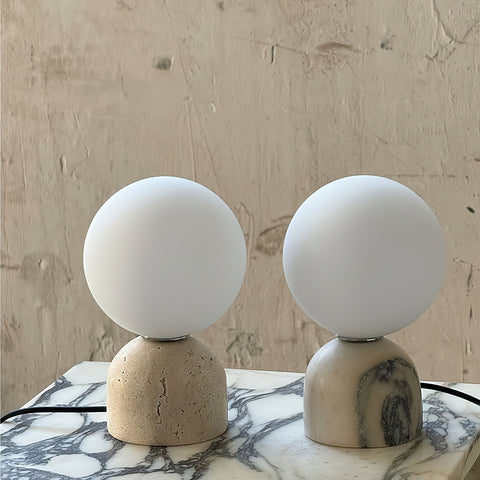 Modern Spherical Glass Table Lamp with Decorative Marble or Travertine Base