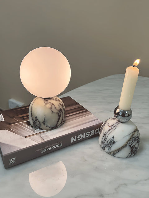 Modern Spherical Glass Table Lamp with Decorative Marble or Travertine Base