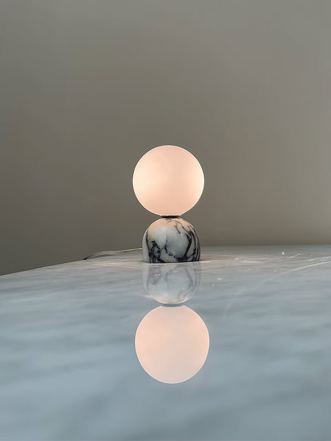 Modern Spherical Glass Table Lamp with Decorative Marble or Travertine Base