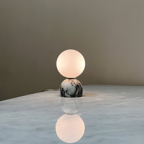 Modern Spherical Glass Table Lamp with Decorative Marble or Travertine Base