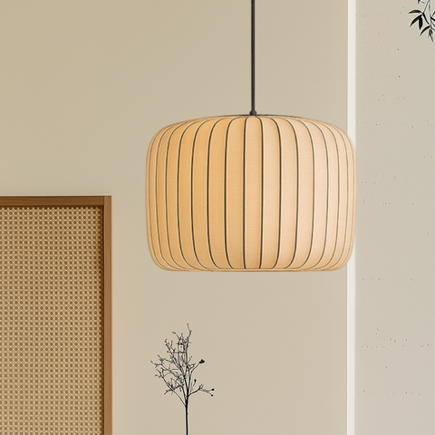 Ribbed Silk Pendant Light for Soft Dining and Living Room Lighting