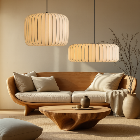 Ribbed Silk Pendant Light for Soft Dining and Living Room Lighting
