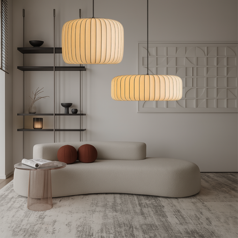 Ribbed Silk Pendant Light for Soft Dining and Living Room Lighting