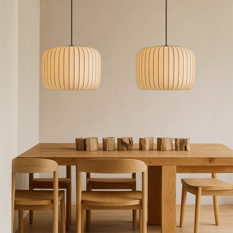 Ribbed Silk Pendant Light for Soft Dining and Living Room Lighting