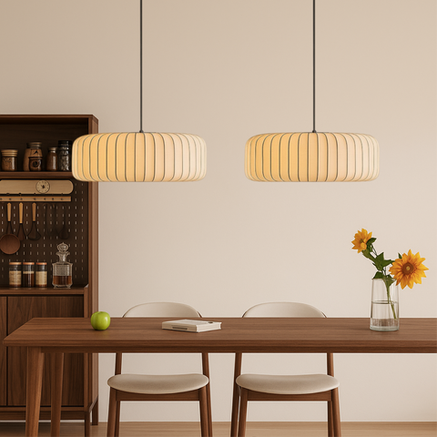 Ribbed Silk Pendant Light for Soft Dining and Living Room Lighting