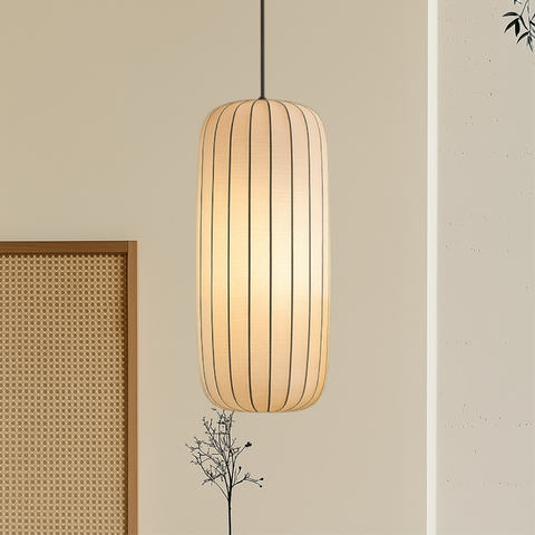 Ribbed Silk Pendant Light for Soft Dining and Living Room Lighting