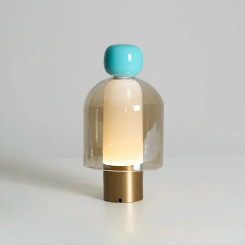 Sculptural Table Lamp Rechargeable Cordless Design Glass Finish,