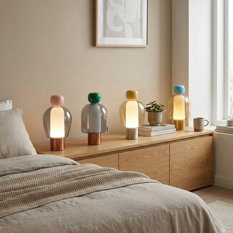 Sculptural Table Lamp Rechargeable Cordless Design Glass Finish,