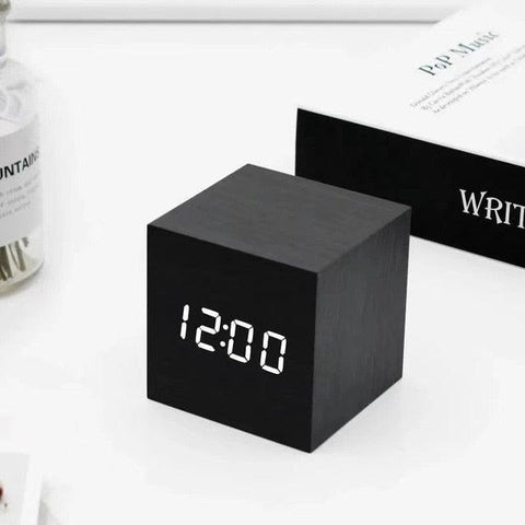 Digital Alarm Clock with Cube Design and Adjustable LED Display