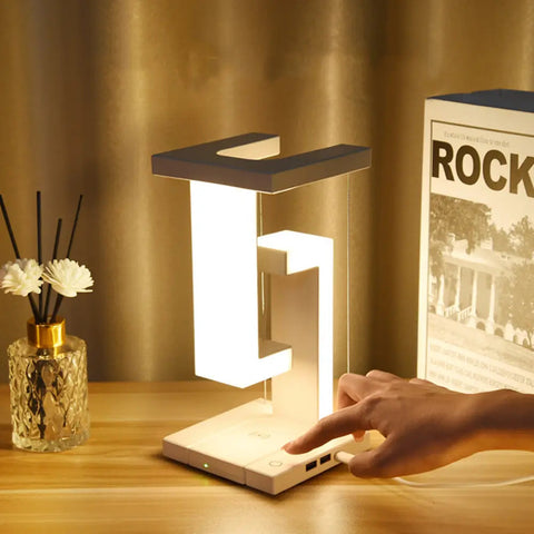 Table Lamp with Floating Tensegrity Design and Wireless Charging