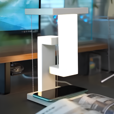Table Lamp with Floating Tensegrity Design and Wireless Charging
