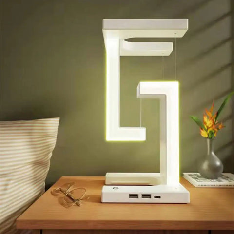 Table Lamp with Floating Tensegrity Design and Wireless Charging