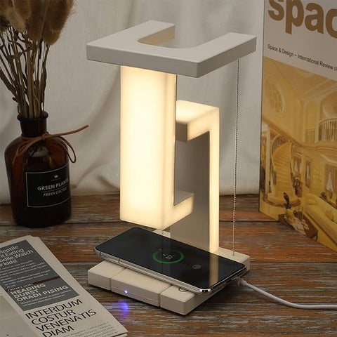 Table Lamp with Floating Tensegrity Design and Wireless Charging