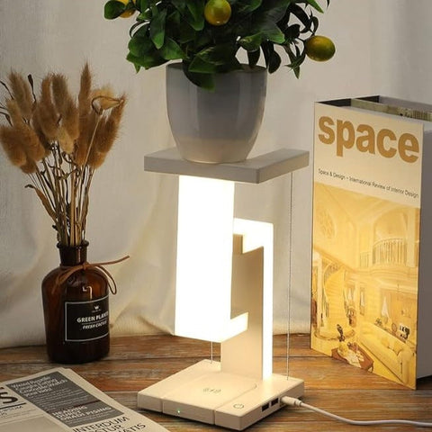Table Lamp with Floating Tensegrity Design and Wireless Charging