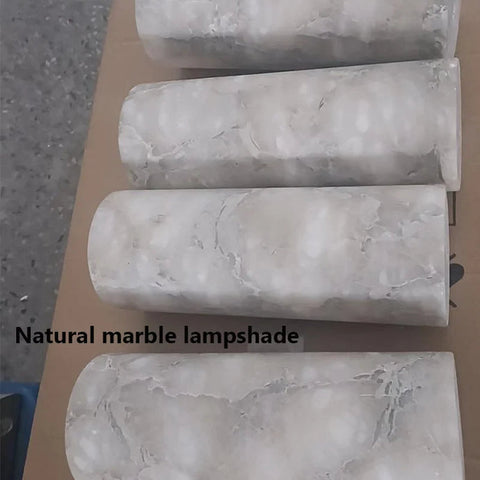 Marble Effect Wall Sconce with Cylindrical Shade and Decorative Metal Base