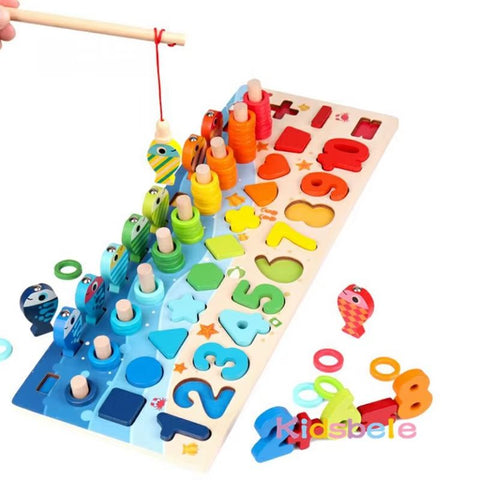 Wooden Counting and Sorting Board with Magnetic Fishing Game — product view
