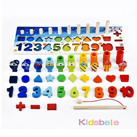 Wooden Counting and Sorting Board with Magnetic Fishing Game — product view